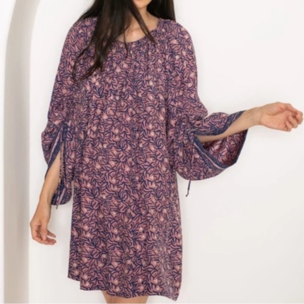 Natalie Martin Jessica Mini Dress 100% Silk Rose Coral.Purple Floral Medium